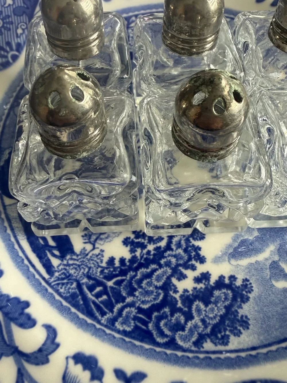 Set of 3 Mini Glass Salt & Pepper Shakers with Silver Tops Leonard F.B. Rogers 6